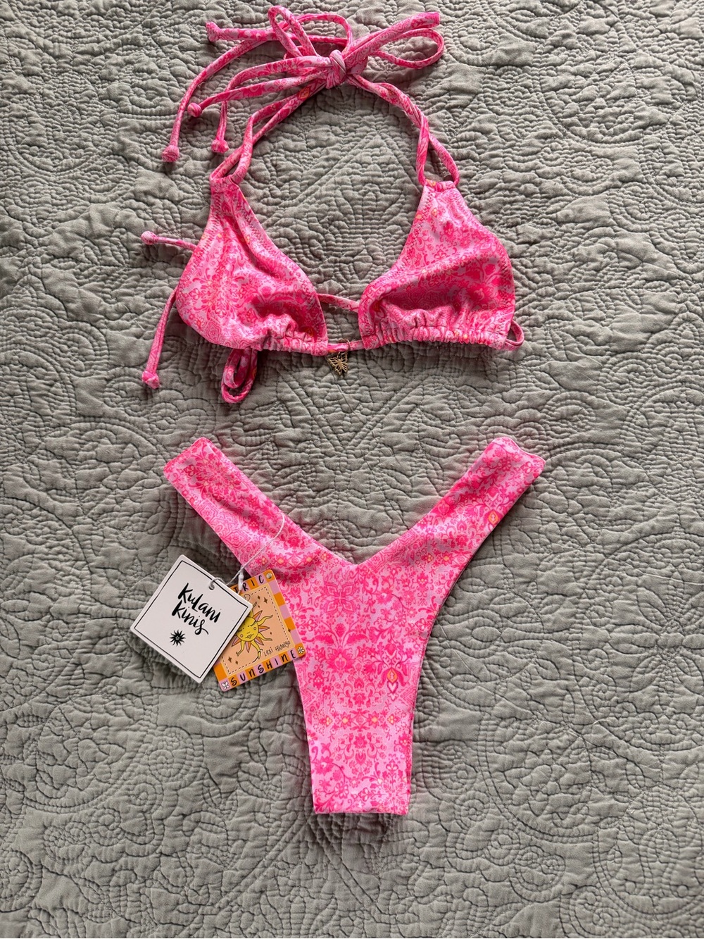 Kulani Kinis Pink Paisley Triangle Bikini Set